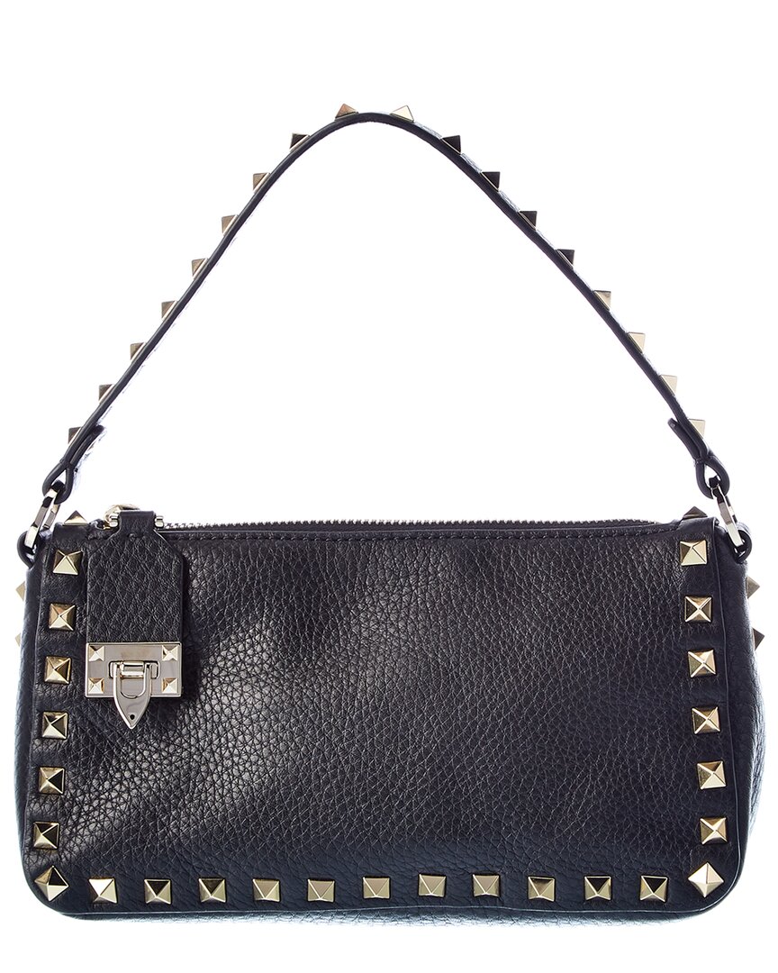 Valentino Rockstud Small Grainy Leather Crossbody In Black