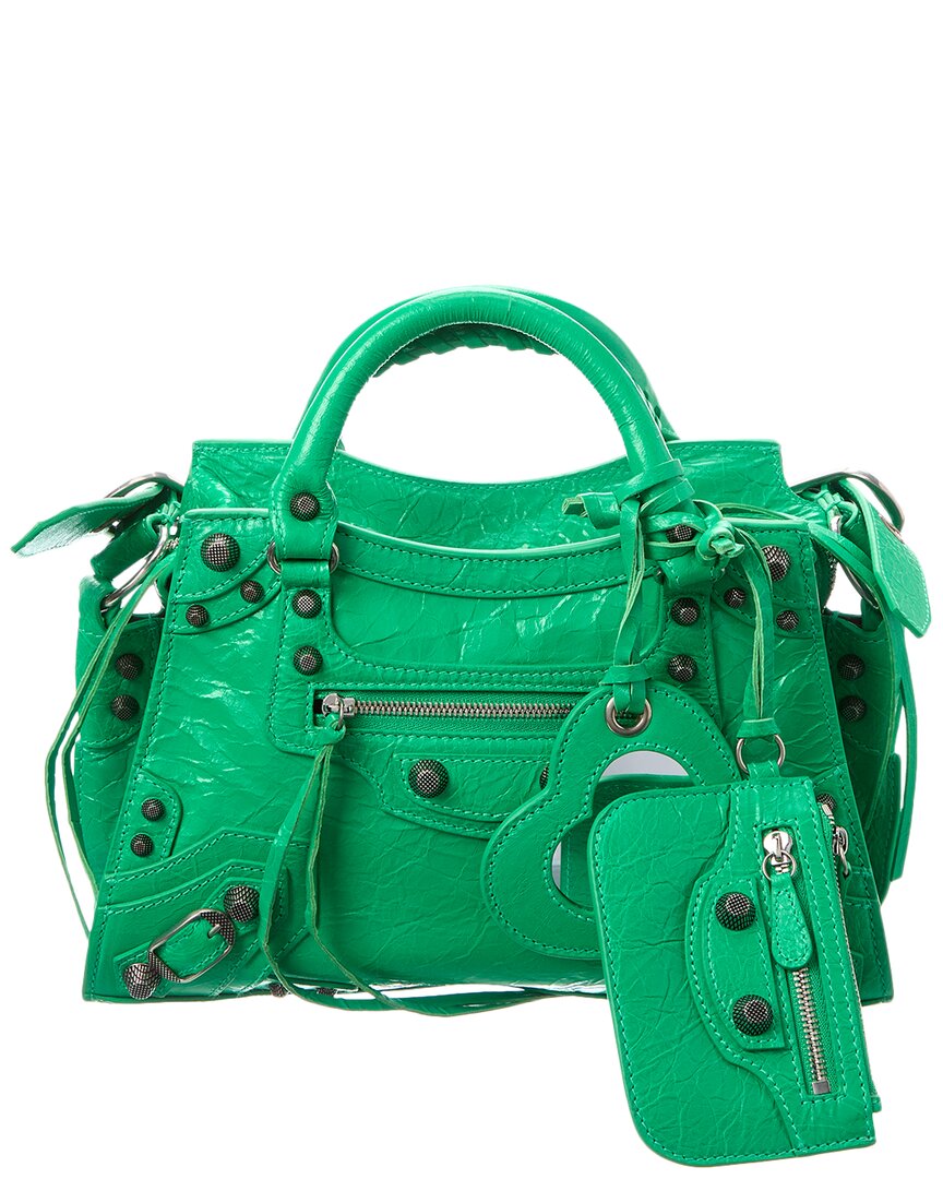Balenciaga Cagole Small Leather Shoulder Bag In Green