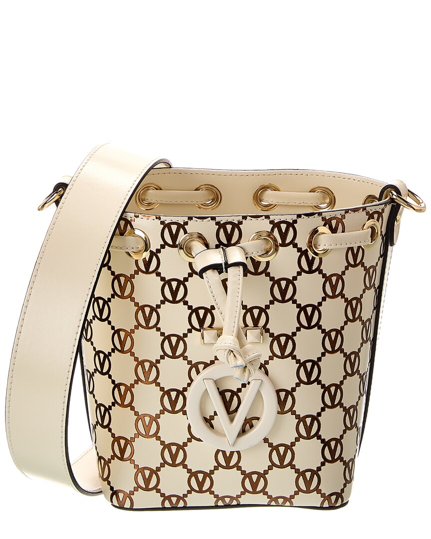 Valentino By Mario Valentino Jules Monogram Leather Bucket Bag In White