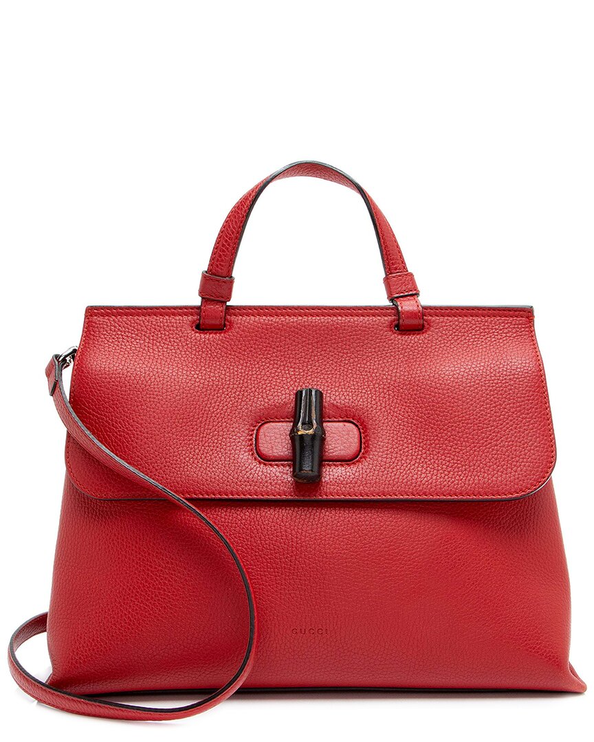 Gucci Red Leather Bamboo Daily Medium Top Handle (authentic Pre-loved)