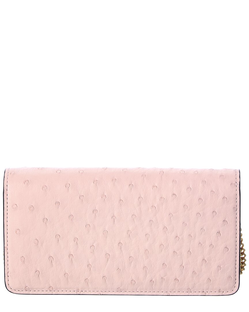 Valentino Garavani Vsling Ostrich Leather Wallet On Chain In Pink