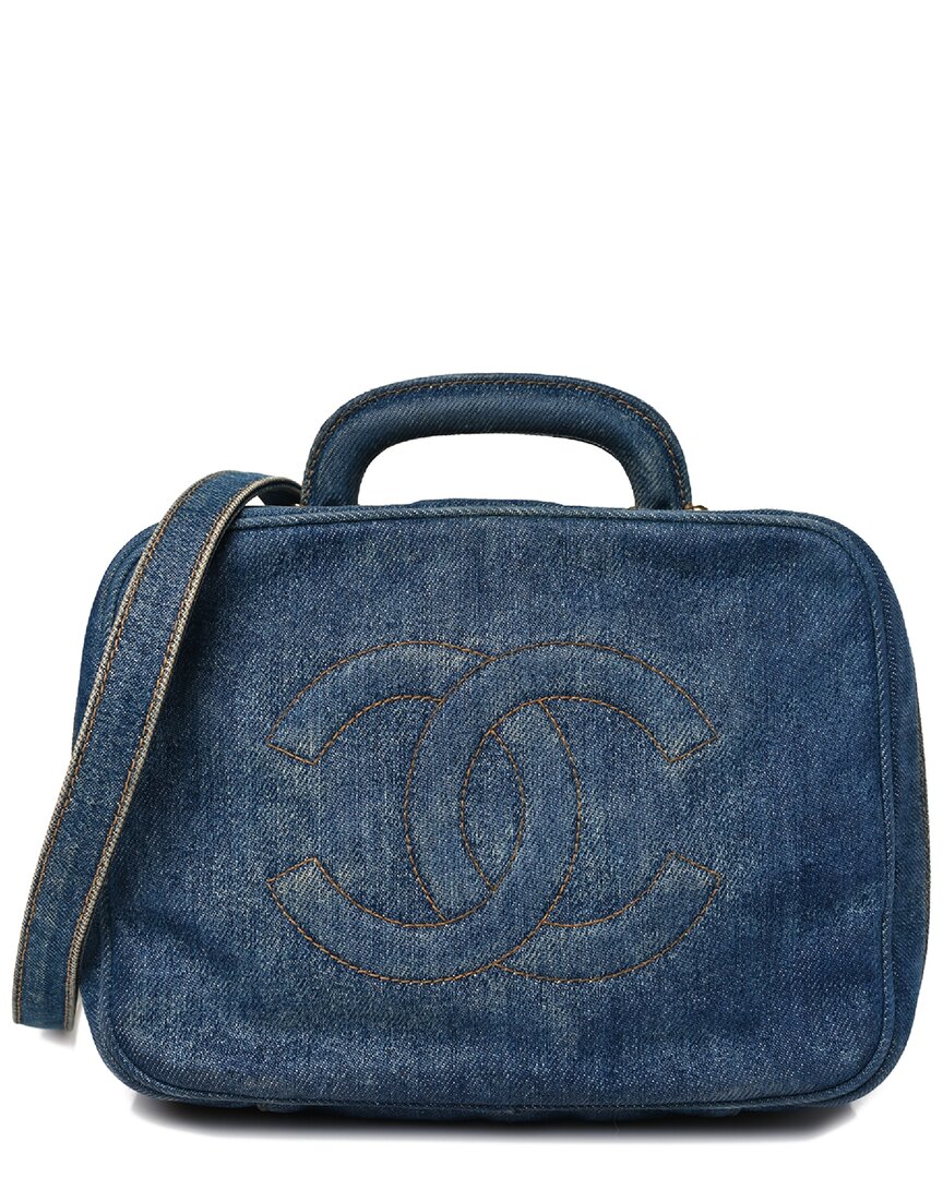 Pre-owned Chanel Blue Denim Vanity Case (authentic )