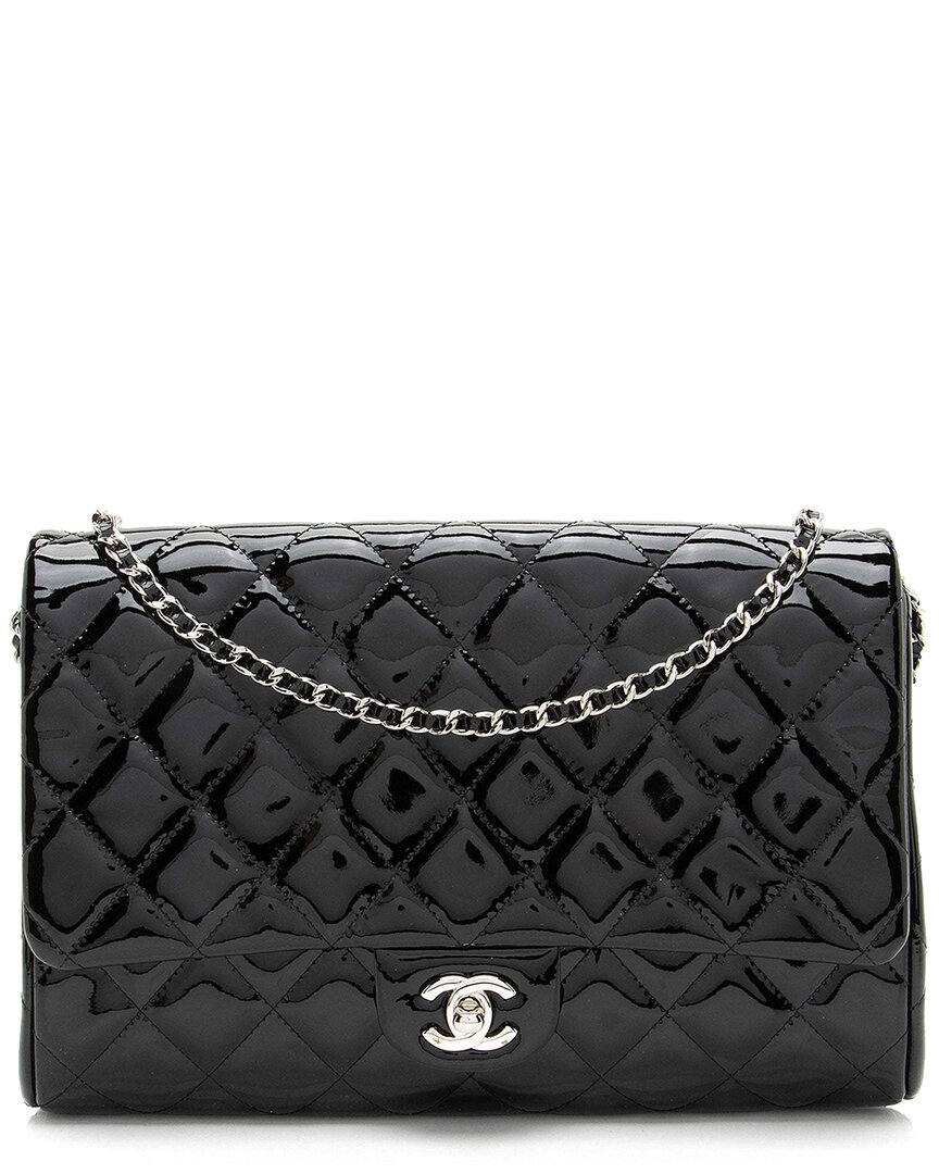 Pre-owned Chanel Black Patent Leather Classic Chain Flap Clutch (authentic Pre-loved)
