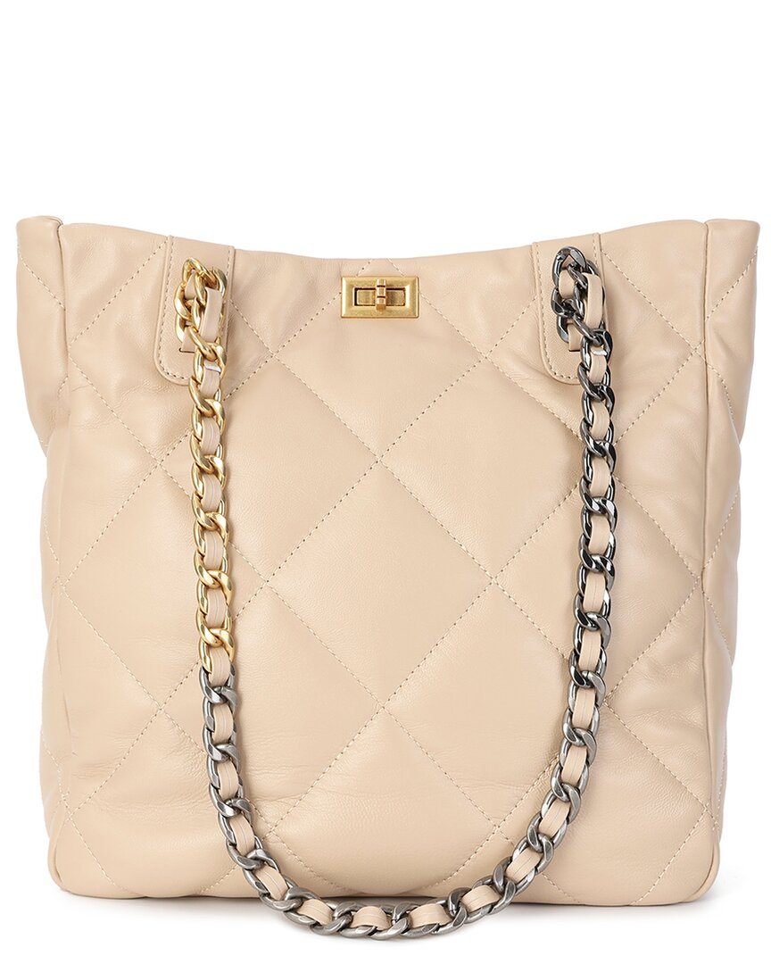 Tiffany & Fred Paris Quilted Leather Tote In Beige