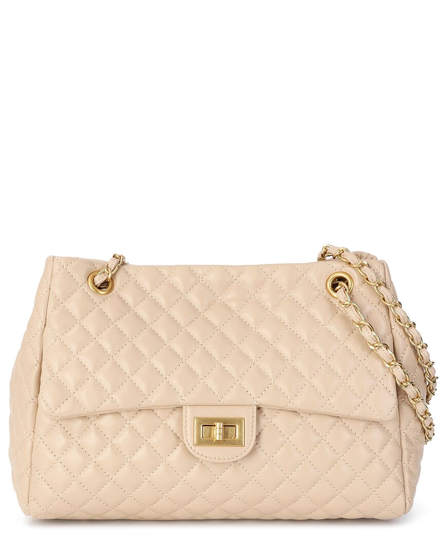 Tiffany & Fred Paris Quilted Leather Tote In Beige