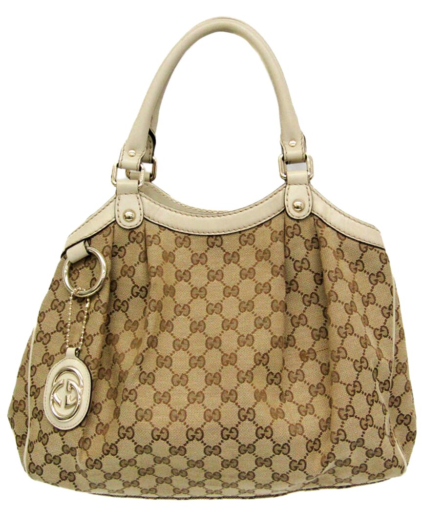 Gucci Beige & Brown & Cream Leather & Canvas Shoulder Bag (authentic Pre-  Owned)