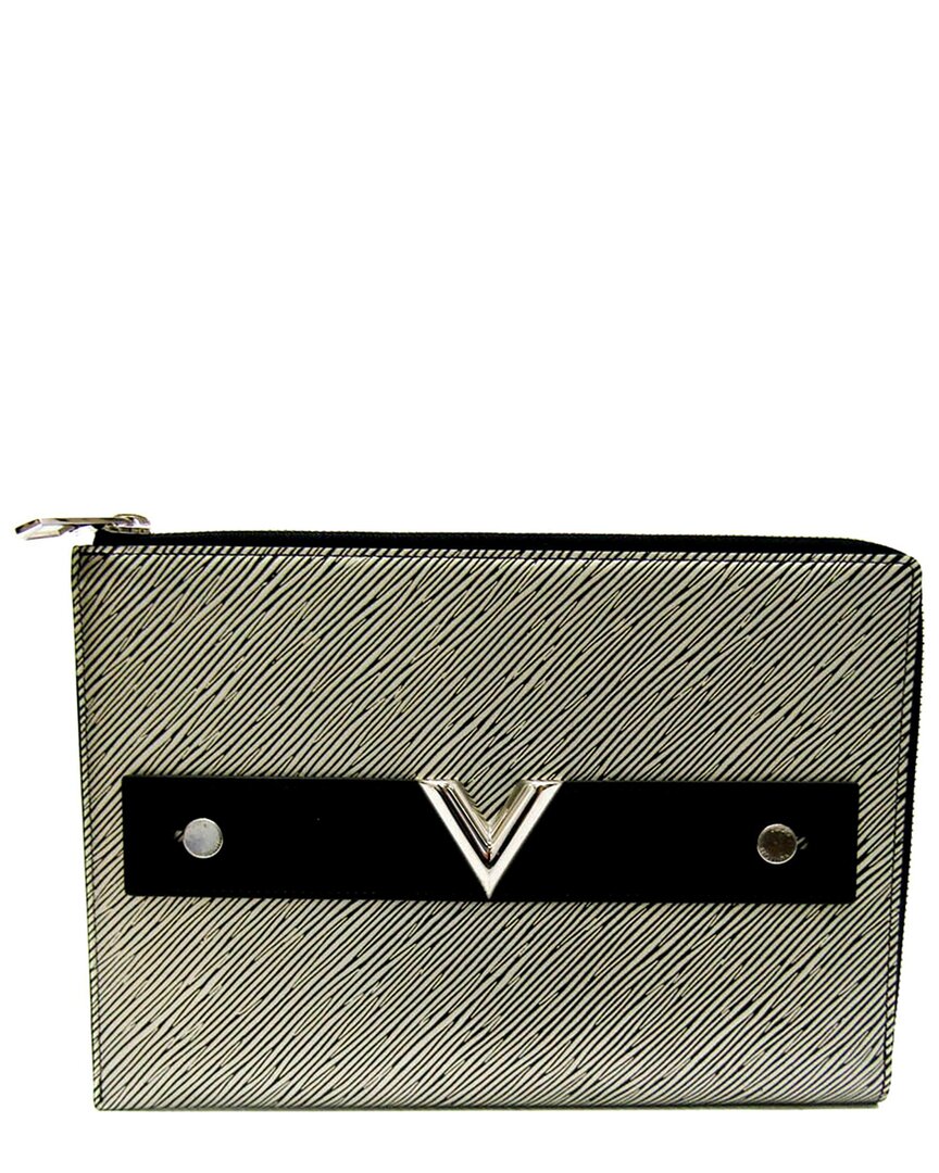 Pre-owned Louis Vuitton Metallic Silver & Noir Epi Leather Clutch (authentic )