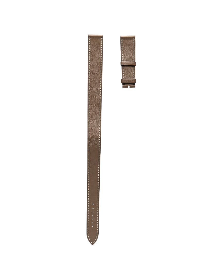 Pre-owned Hermes Hermès Etoupe Epsom Leather Heure H Hour Watch Mm Double Tour Strap (authentic Pre-loved)