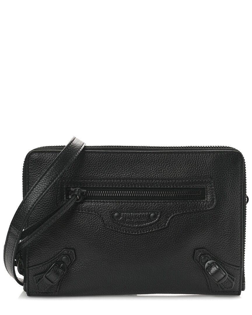 Balenciaga Black Grained Calfskin Leather Neo Classic Zip Around Crossbody (authentic Pre-loved)