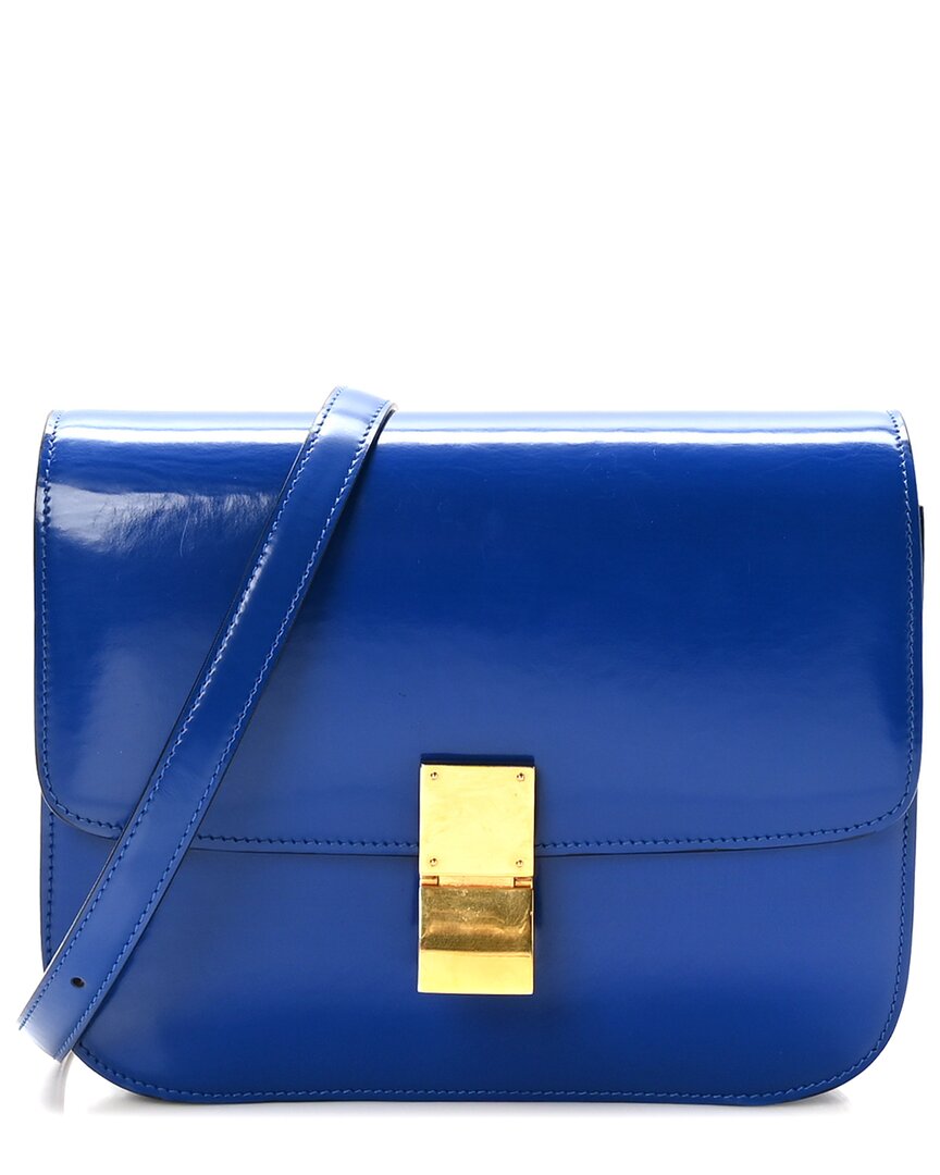 Celine Blue Calfskin Leather Medium Classic Box Flap Bag (authentic Pre-loved)