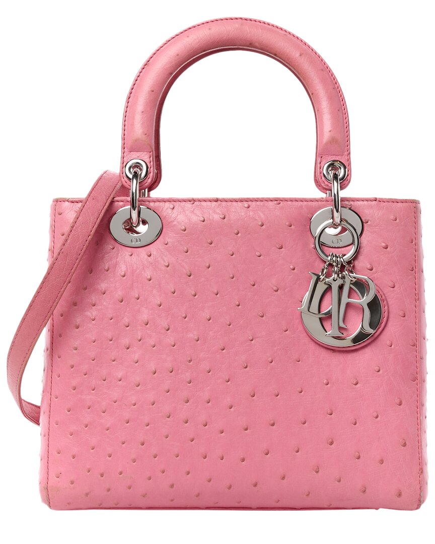 Dior Pink Leather Ostrich Medium Lady  (authentic Pre-loved)