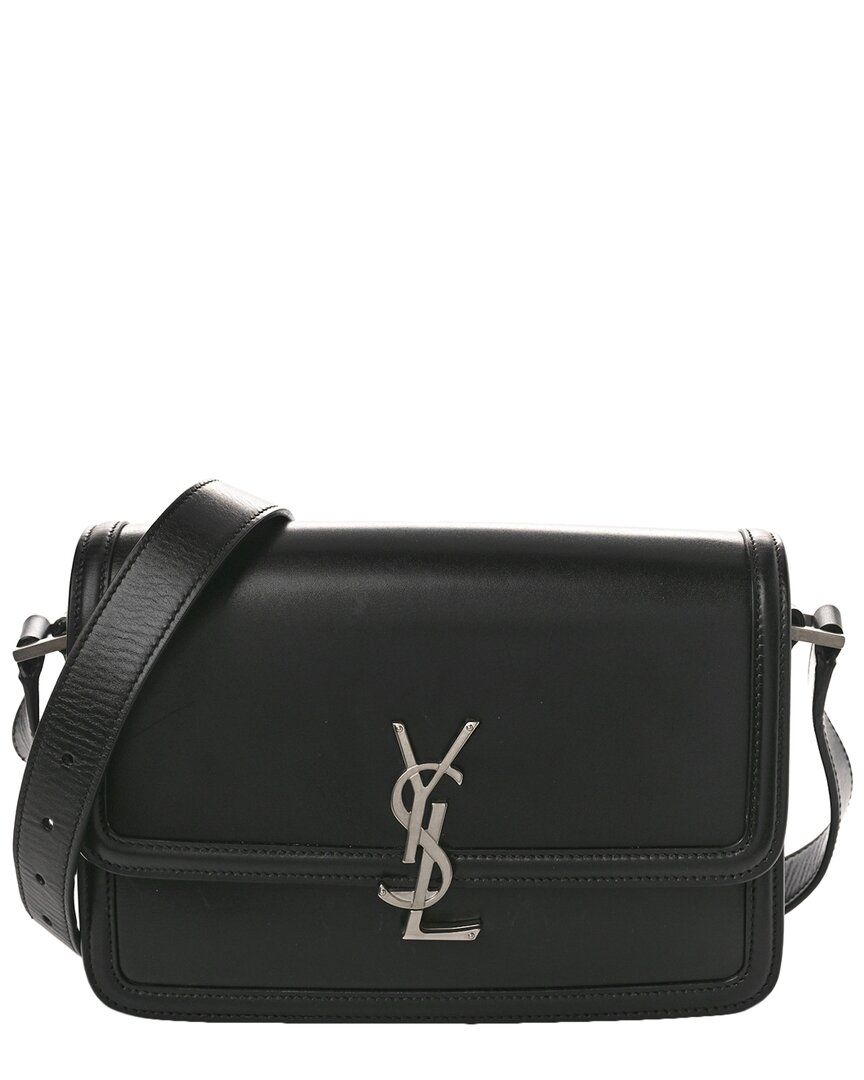 Saint Laurent Black Box Calf Coated Canvas Box Monogram Medium Solferino Satchel (authentic Pre-love