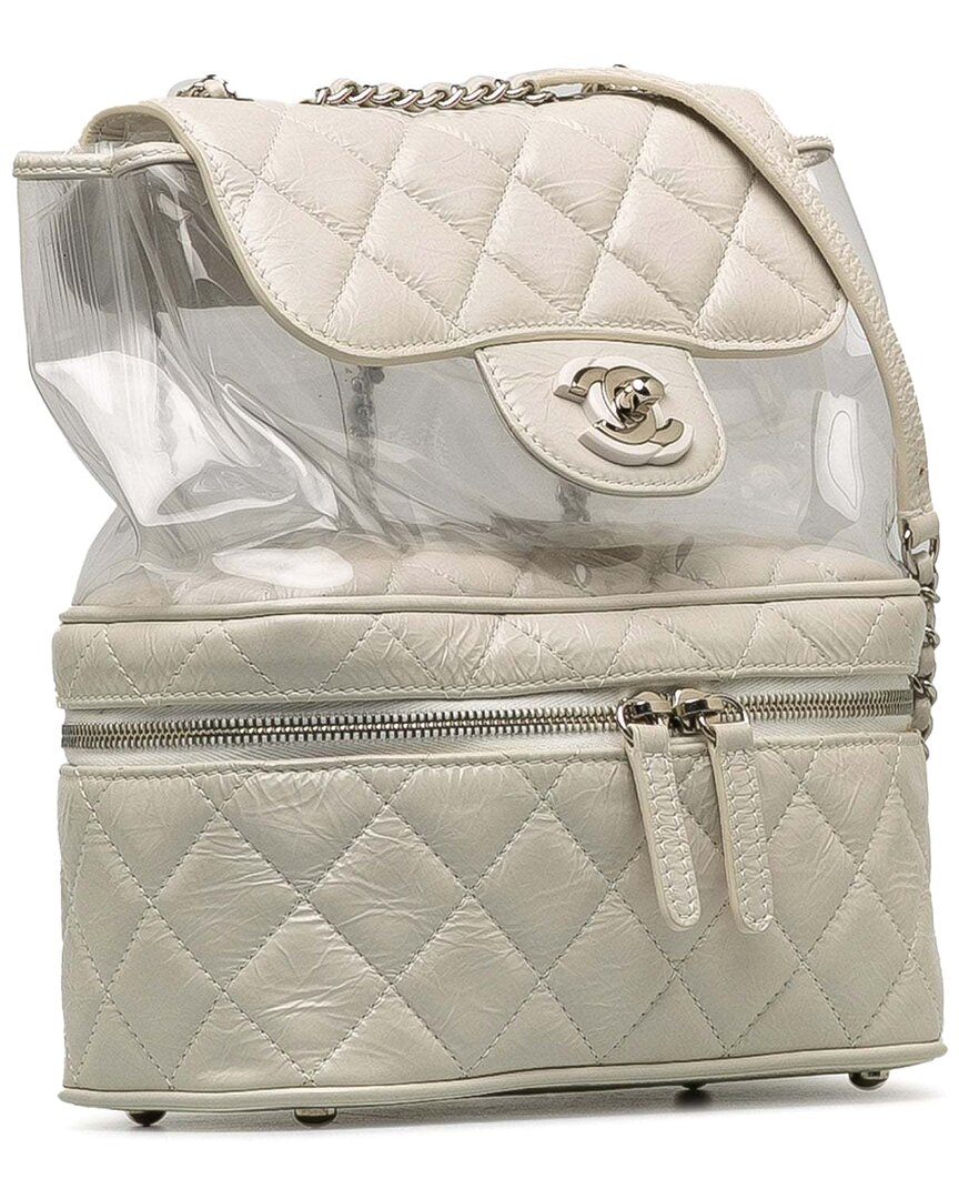 Pre-owned Chanel White Leather Aquarium Backpack (authentic Pre-loved)