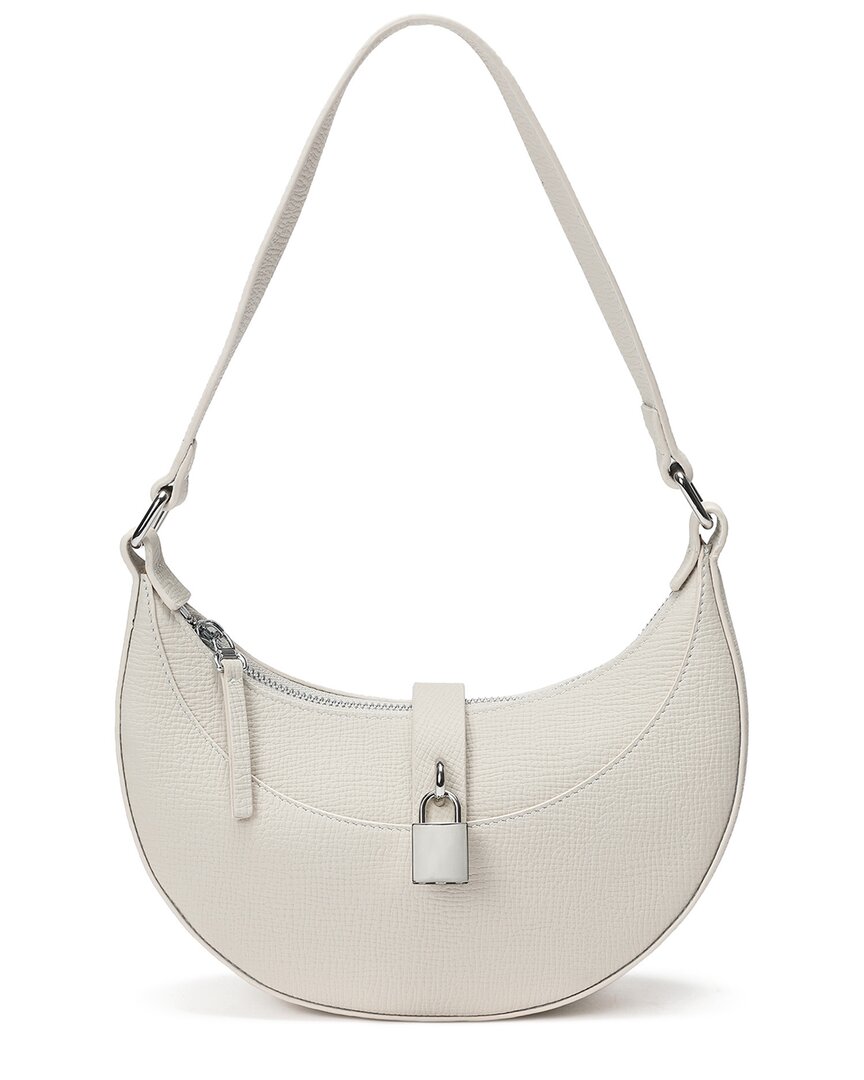 Tiffany & Fred Paris Sleek Crescent Leather Shoulder Bag In White