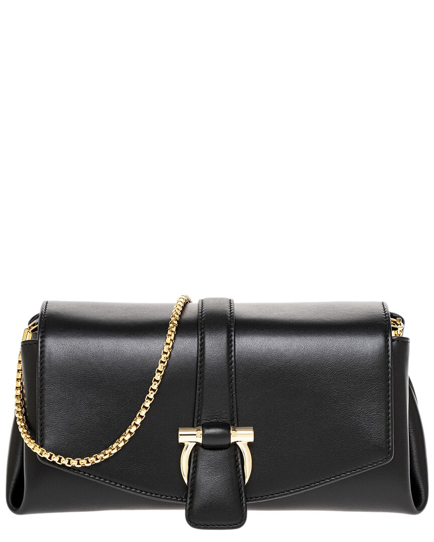 Ferragamo Black Crossbody Bag With Gancini Buckle Detail In Leather Woman In Black