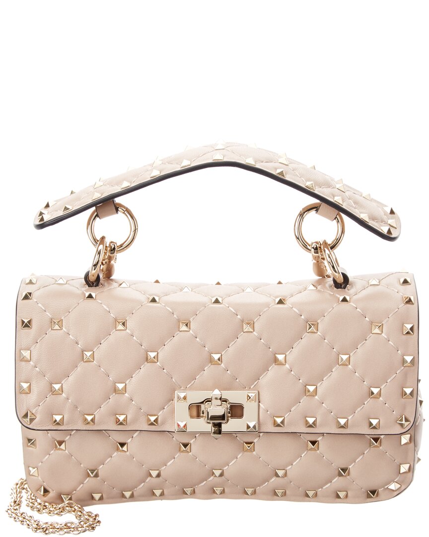 Valentino Garavani Valentino Rockstud Spike Small Leather Shoulder Bag In Beige