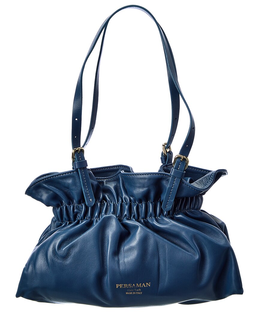 Persaman New York Margot Leather Bucket Bag In Blue
