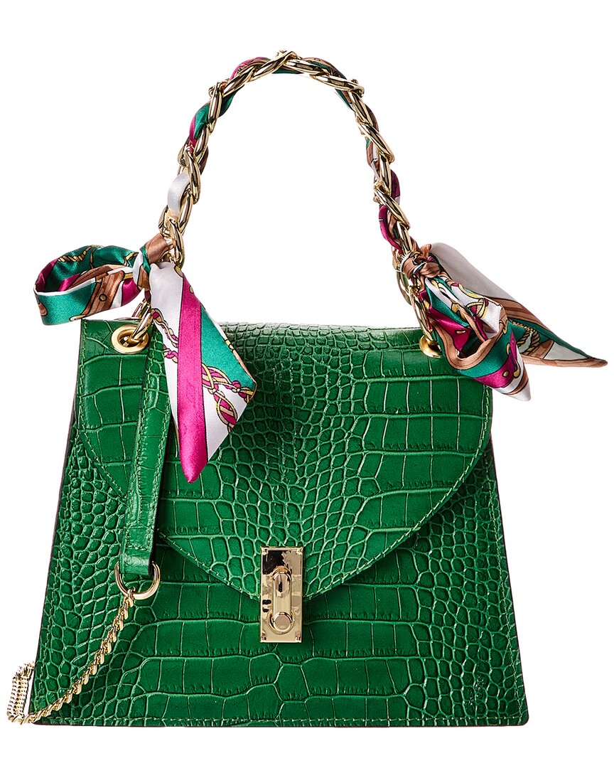 Italian Leather Croc-embossed Top Handle Shoulder Bag