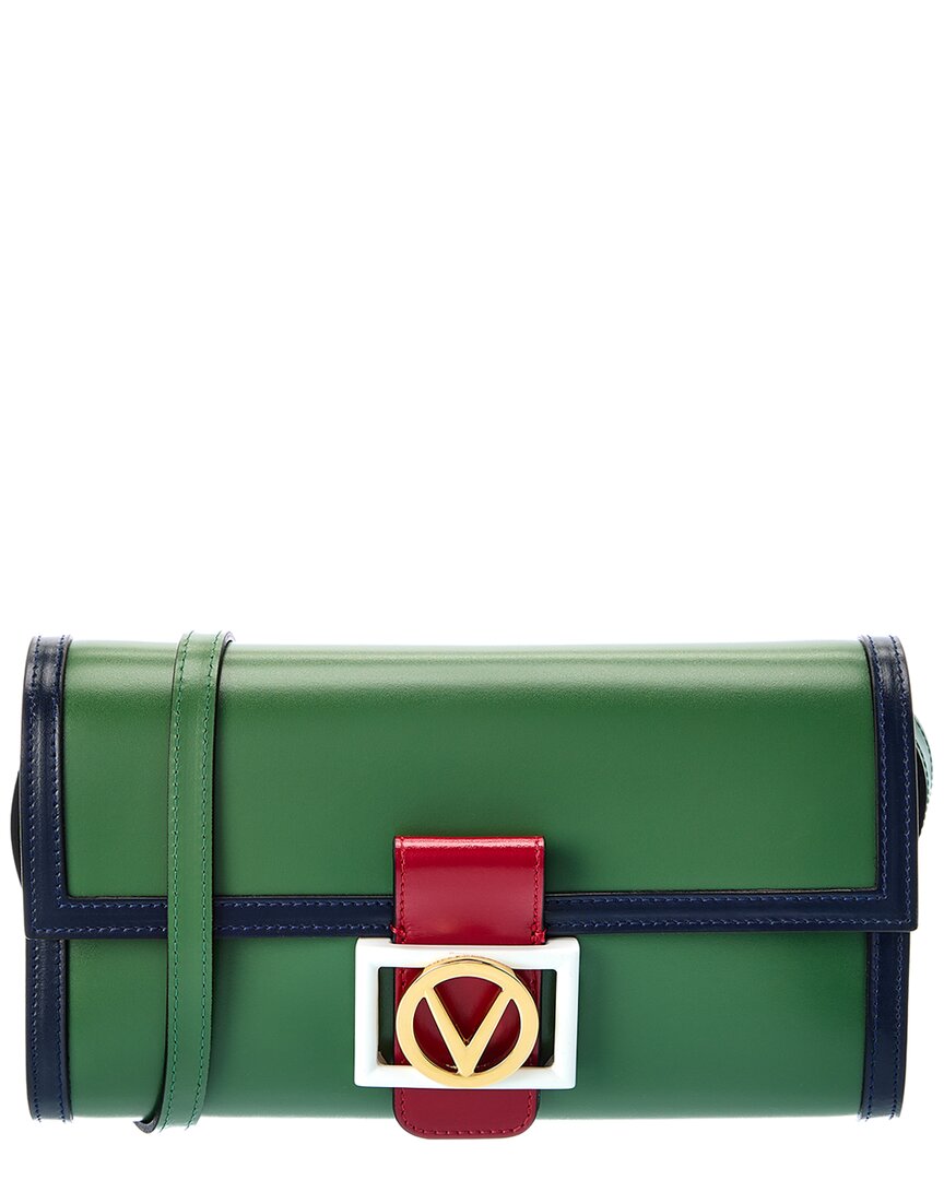 Valentino By Mario Valentino Ava V Emblem Leather Clutch In Green