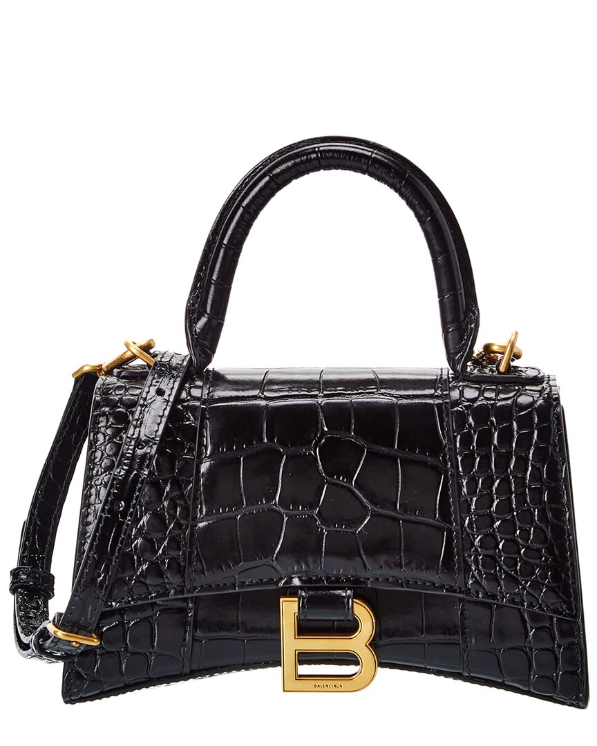 Balenciaga Borsa Hourglass Small Con Lavorazione Coccodrillo Da Donna In Nero