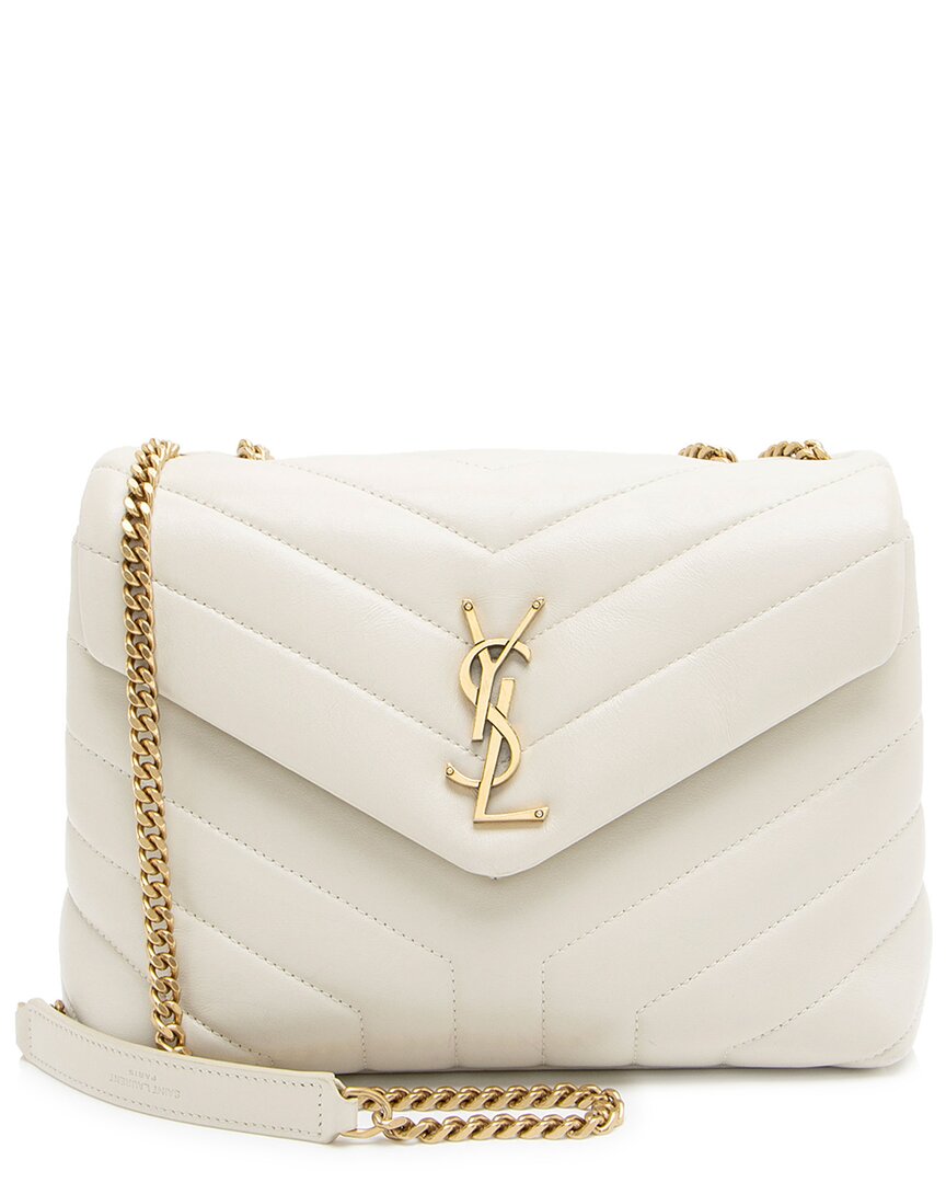 Saint Laurent White Calfskin Loulou Chain Small Crossbody (authentic Pre- Loved)