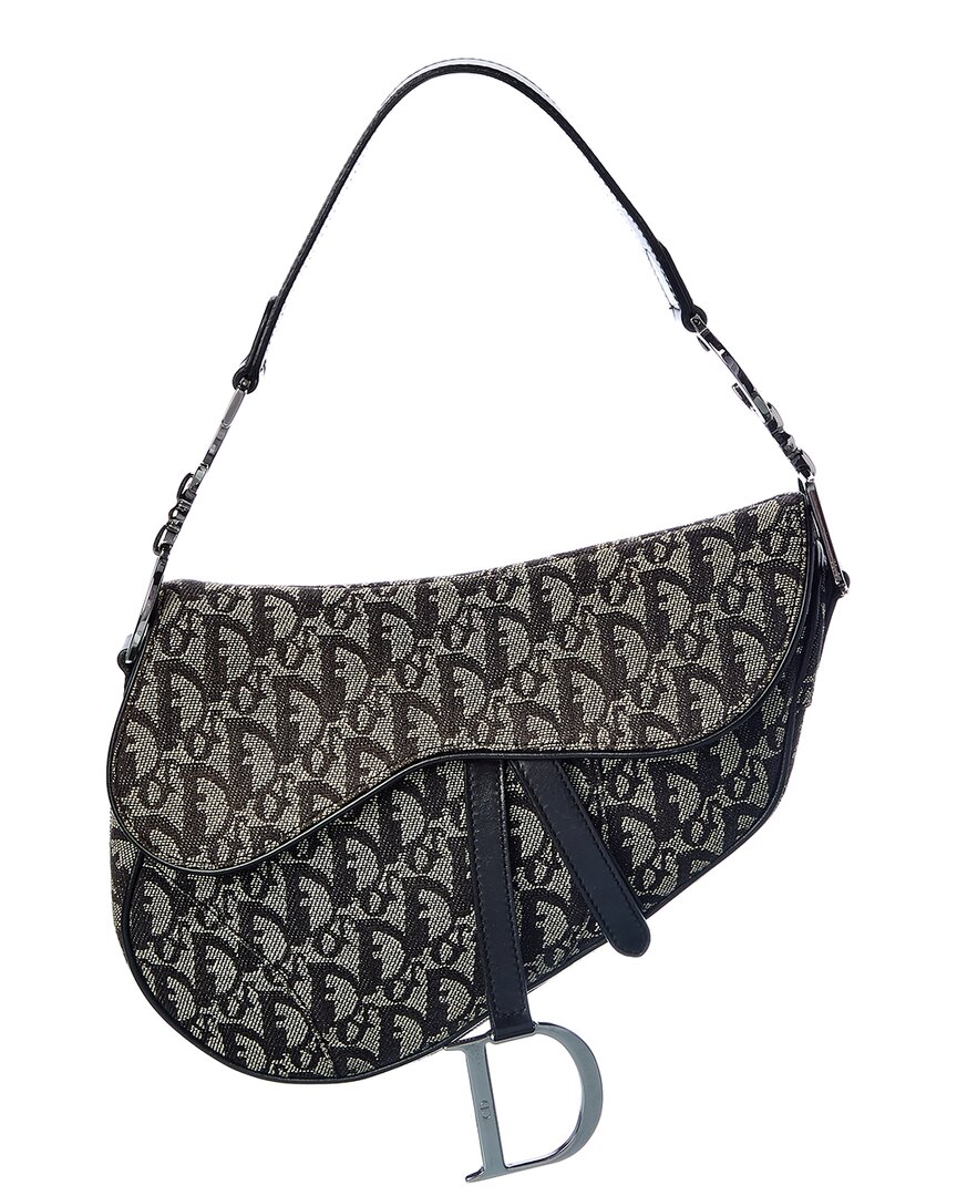 Dior Black Canvas Oblique Saddle Bag (authentic )