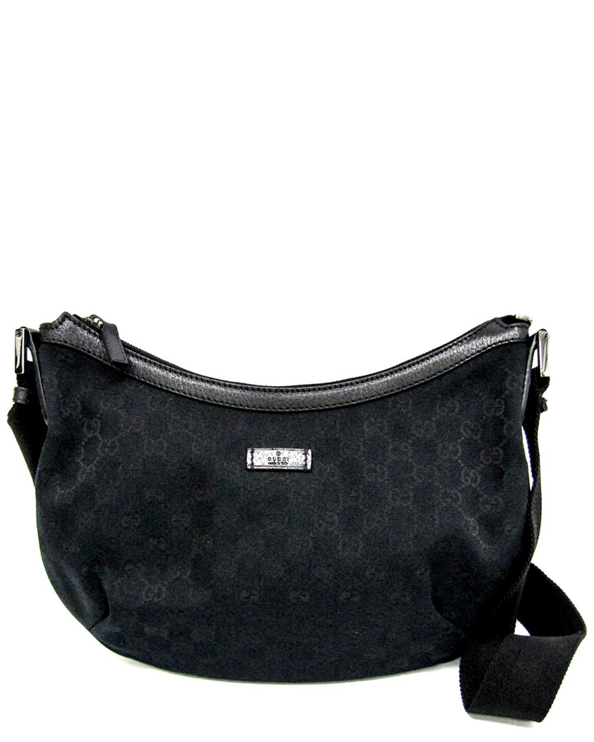 Gucci Black Gg Canvas & Leather Shoulder Bag (authentic ) In Black