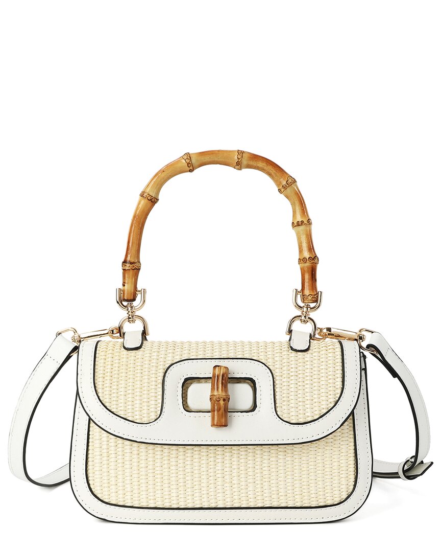 Tiffany & Fred Paris Bamboo Handle Woven Raffia & Leather Satchel
