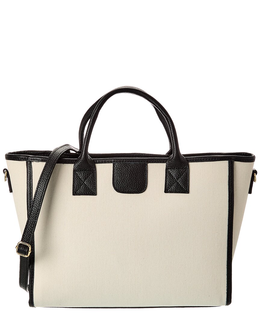 Persaman New York Nora Canvas & Leather Tote In White