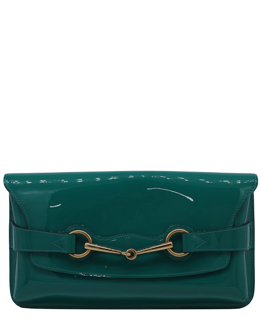 Gucci Turquoise Patent Leather   Horsebit Bright Bit Clutch Bag In Turquoise Patent Leather (au