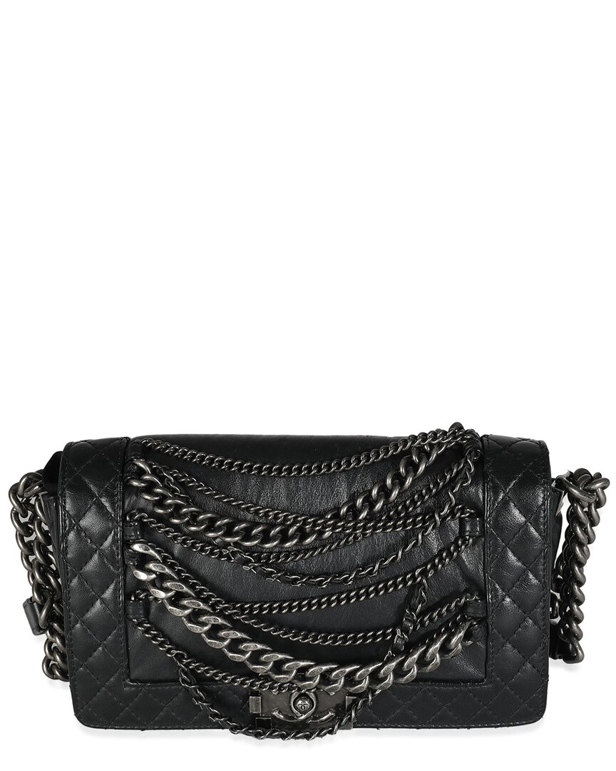 Pre-owned Chanel Black Leather Medium Enchained Boy Bag (authentic Pre-loved)