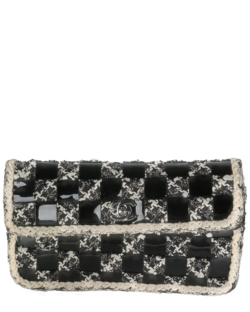 Pre-owned Chanel Black Patent Leather & Tweed Medium Flap Bag (authentic Pre-loved)