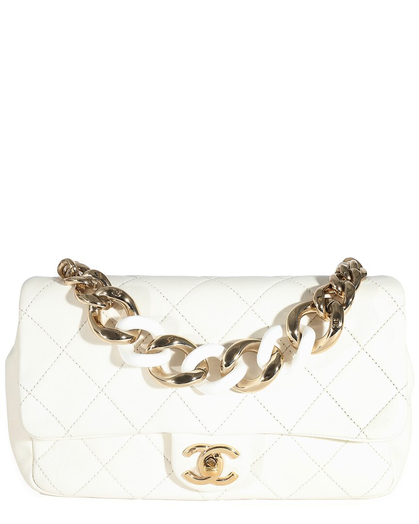 Pre-owned Chanel White Quilted Lambskin Elegant Chain Flap Bag (authentic Pre-loved)
