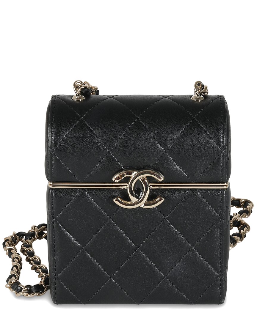 Pre-owned Chanel Black Quilted Leather Box Chain Vanity (authentic Pre-loved)