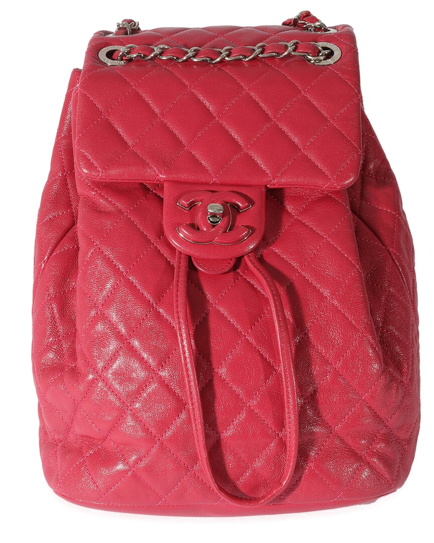 Pre-owned Chanel Pink Quilted Lambskin Medium Covered Cc Drawstring Backpack (authentic Pre-loved)