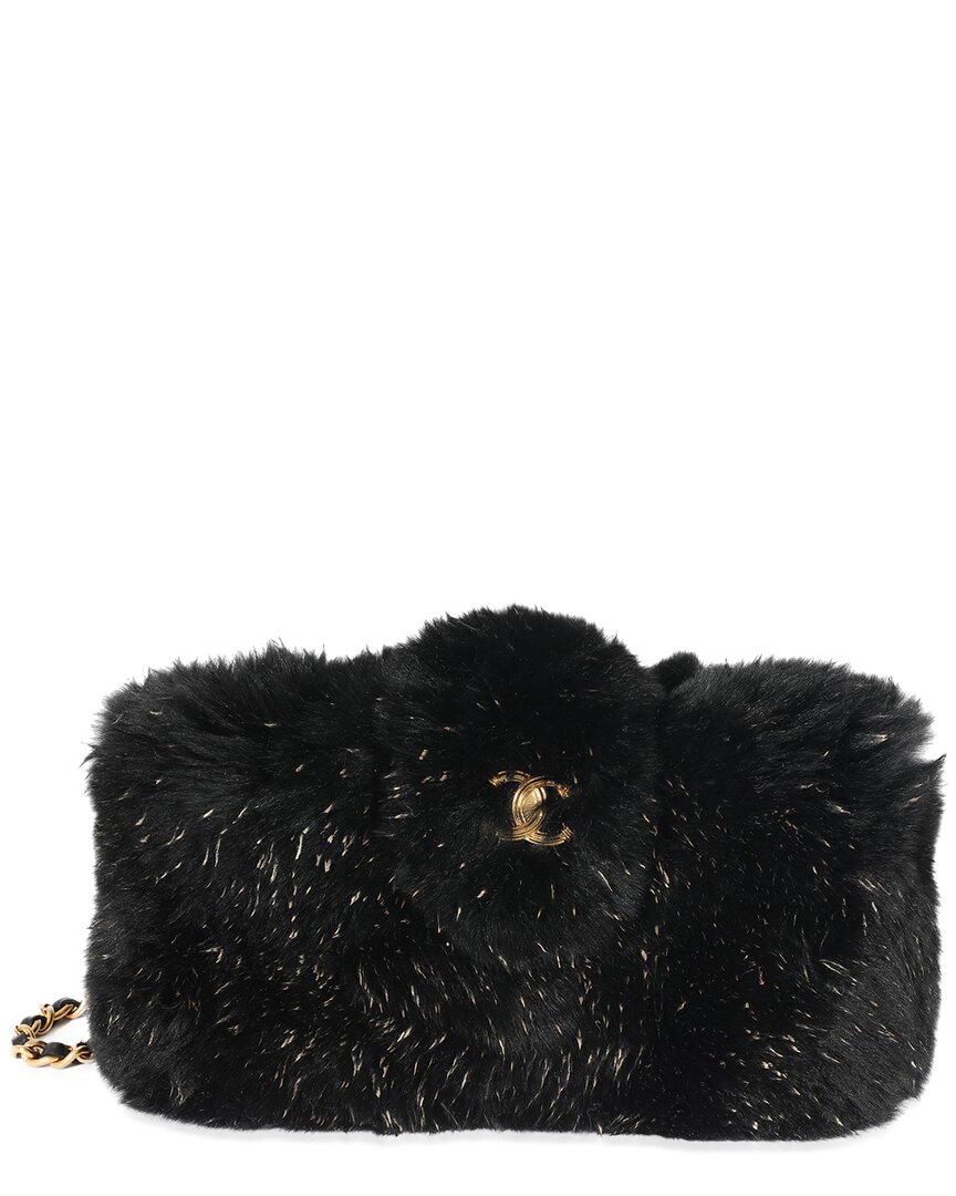 Pre-owned Chanel Black Fur Cc Chain Clutch (authentic Pre-loved)