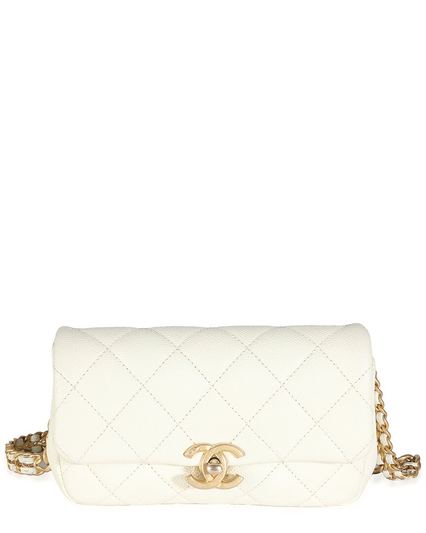 Pre-owned Chanel White Quilted Leather Chain Melody Waist Belt Bag (authentic Pre-loved)