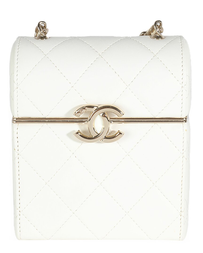 Pre-owned Chanel White Quilted Leather Mini Box Clutch (authentic Pre-loved)
