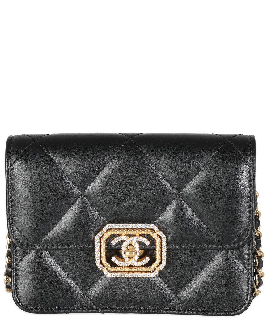 Pre-owned Chanel Black Quilted Leather Strass Mini Flap Bag (authentic Pre-loved)