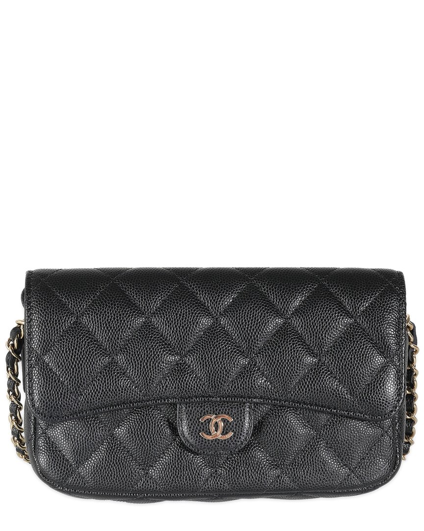 Pre-owned Chanel Black Quilted Caviar Flap Phone Handbag With Chain (authentic Pre- Loved)
