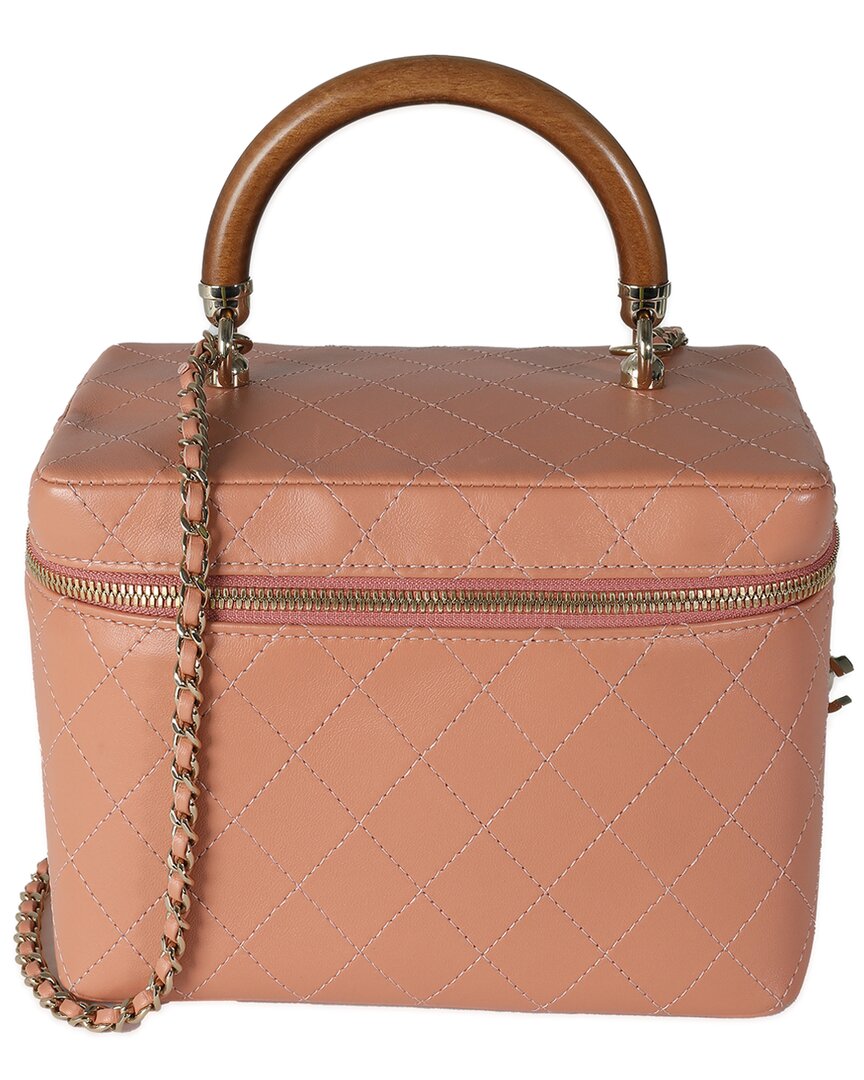 Pre-owned Chanel Pink Quilted Leather Knock On Wood Vanity Case (authentic Pre-loved)