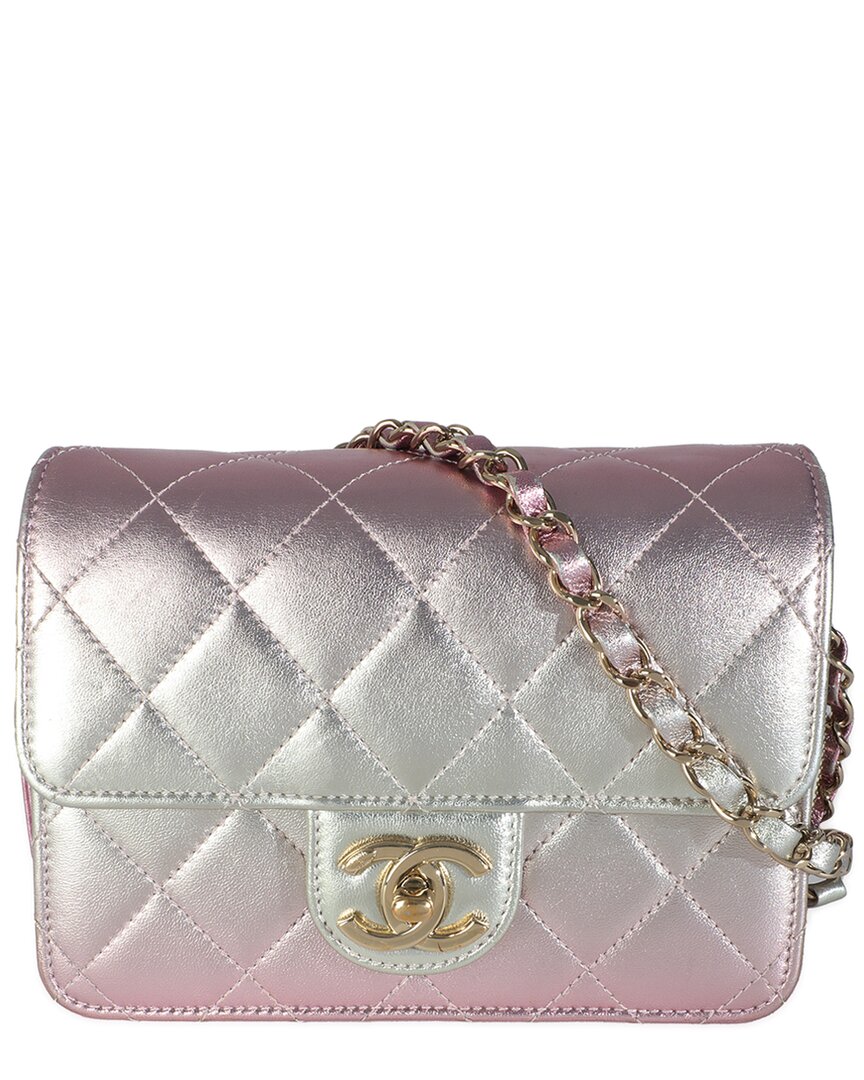Pre-owned Chanel Gold Metallic Pink Leather Like A Wallet Flap Bag (authentic Pre-loved)