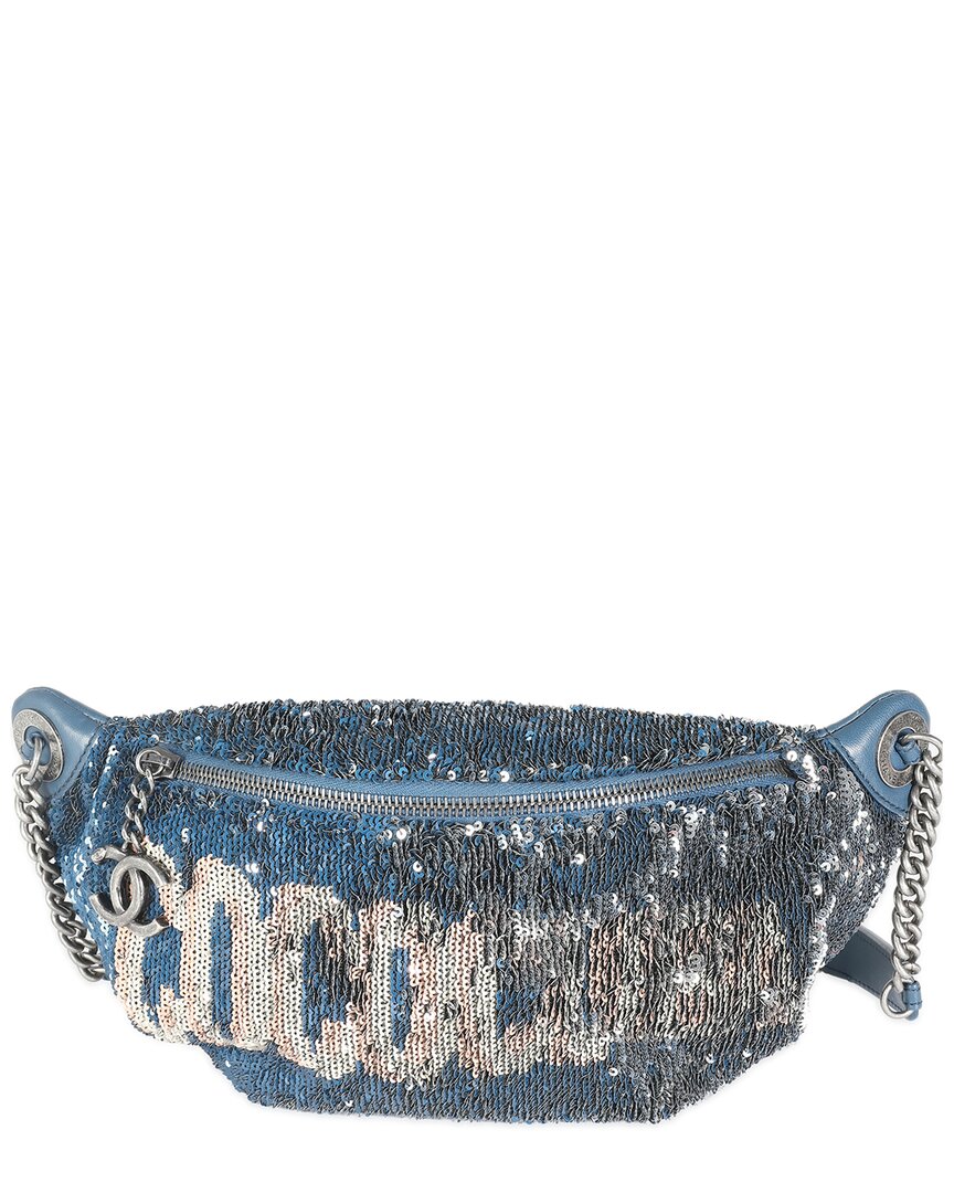 Pre-owned Chanel Blue & Pink Embellished Sequin Coco Cuba Waist Belt Bag (authentic Pre-  Loved)