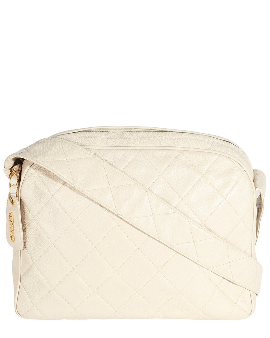 Pre-owned Chanel Beige Quilted Caviar Messenger Handbag (authentic Pre-loved)