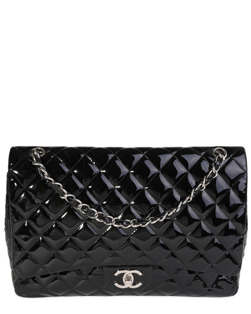 Pre-owned Chanel Black Quilted Patent Leather Maxi Classic Double Flap Bag (authentic  Pre-loved)