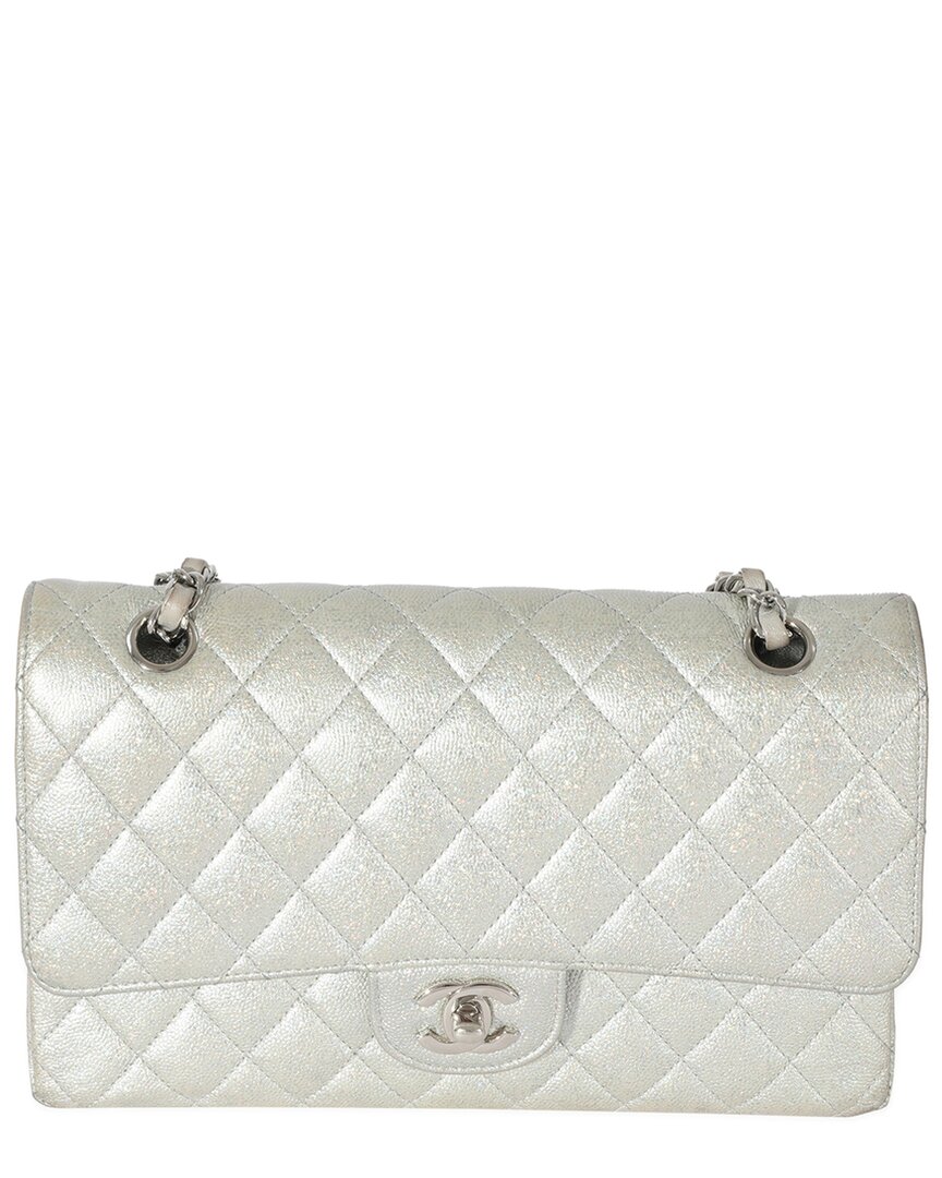 Pre-owned Chanel Metallic Silver Caviar Medium Classic Double Flap Handbag (authentic Pre-loved)