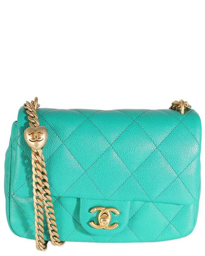Pre-owned Chanel Green Quilted Caviar Sweetheart Mini Flap Handbag (authentic Pre-loved)