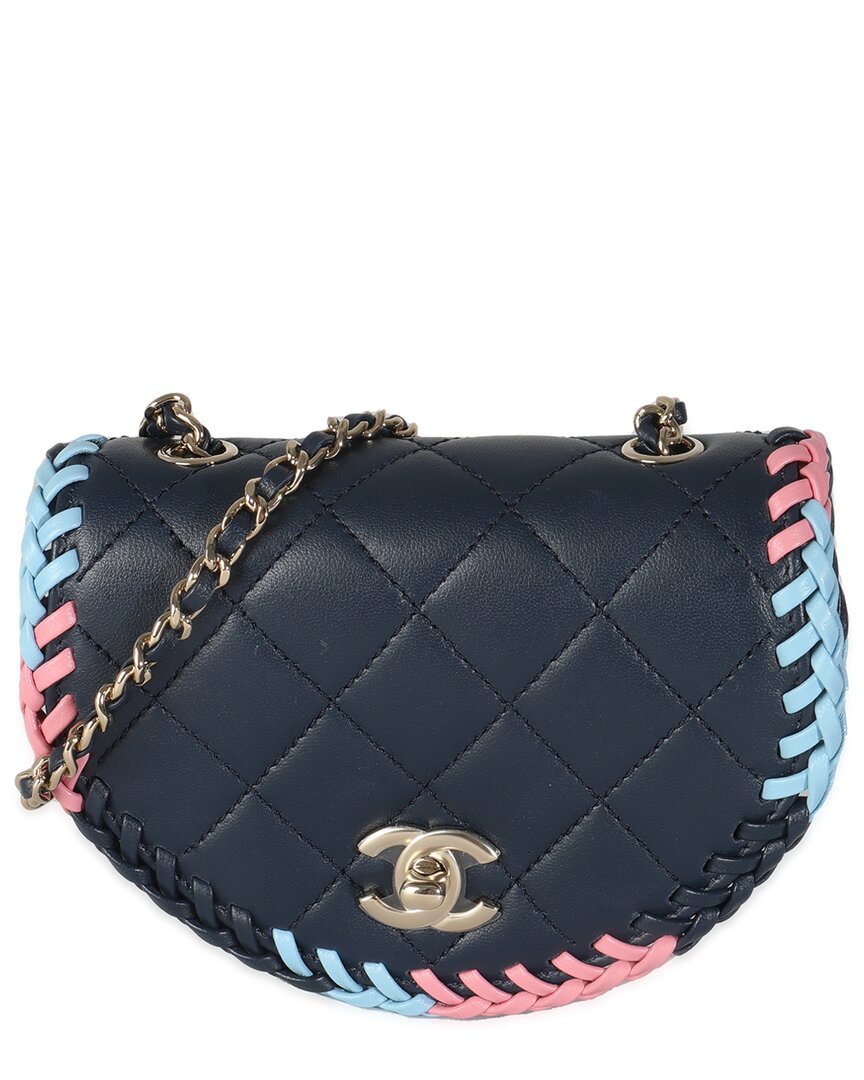 Pre-owned Chanel Blue & Pink Quilted Leather Braided Mini Messenger Flap Bag (authentic Pre-loved)