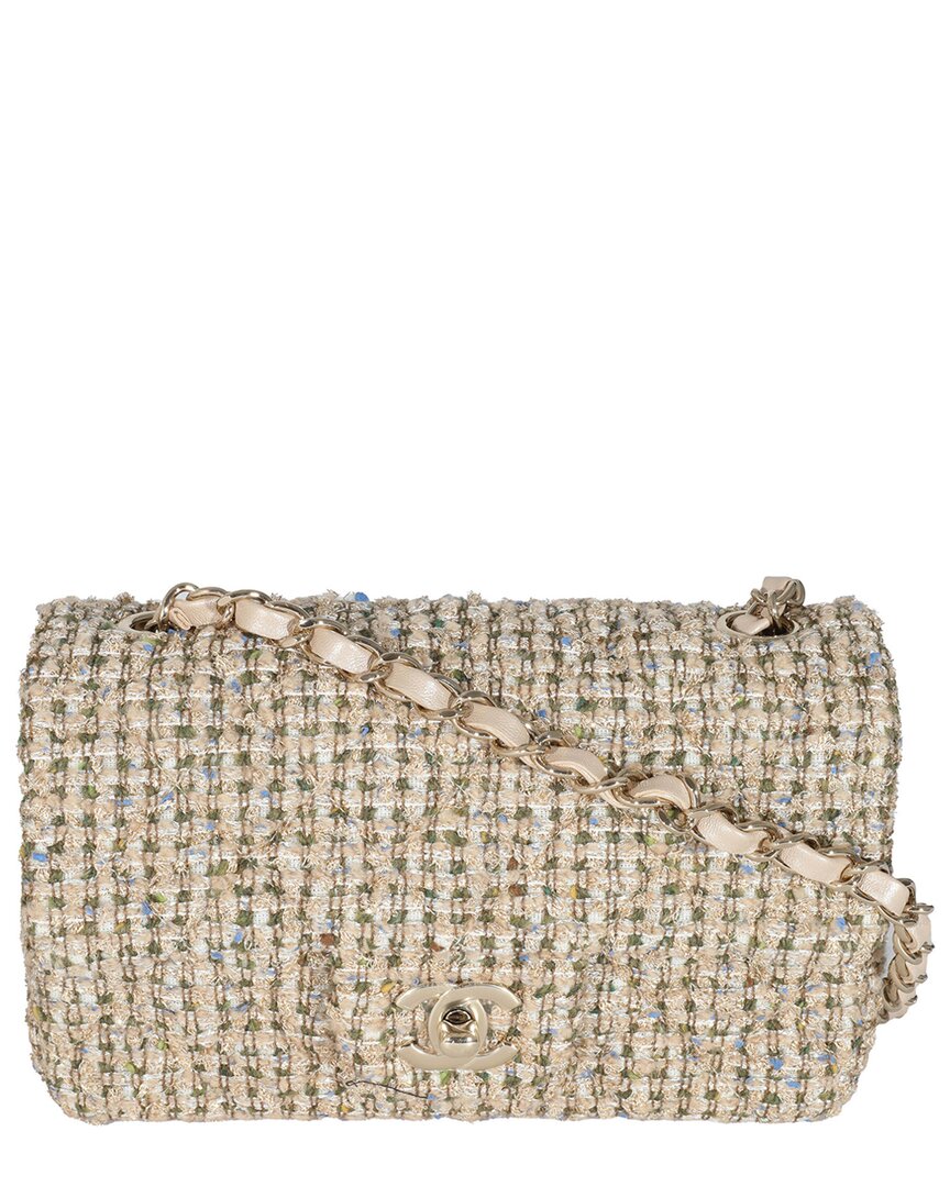 Pre-owned Chanel Gold Metallic Tweed Mini Rectangular Flap Bag (authentic Pre-loved)