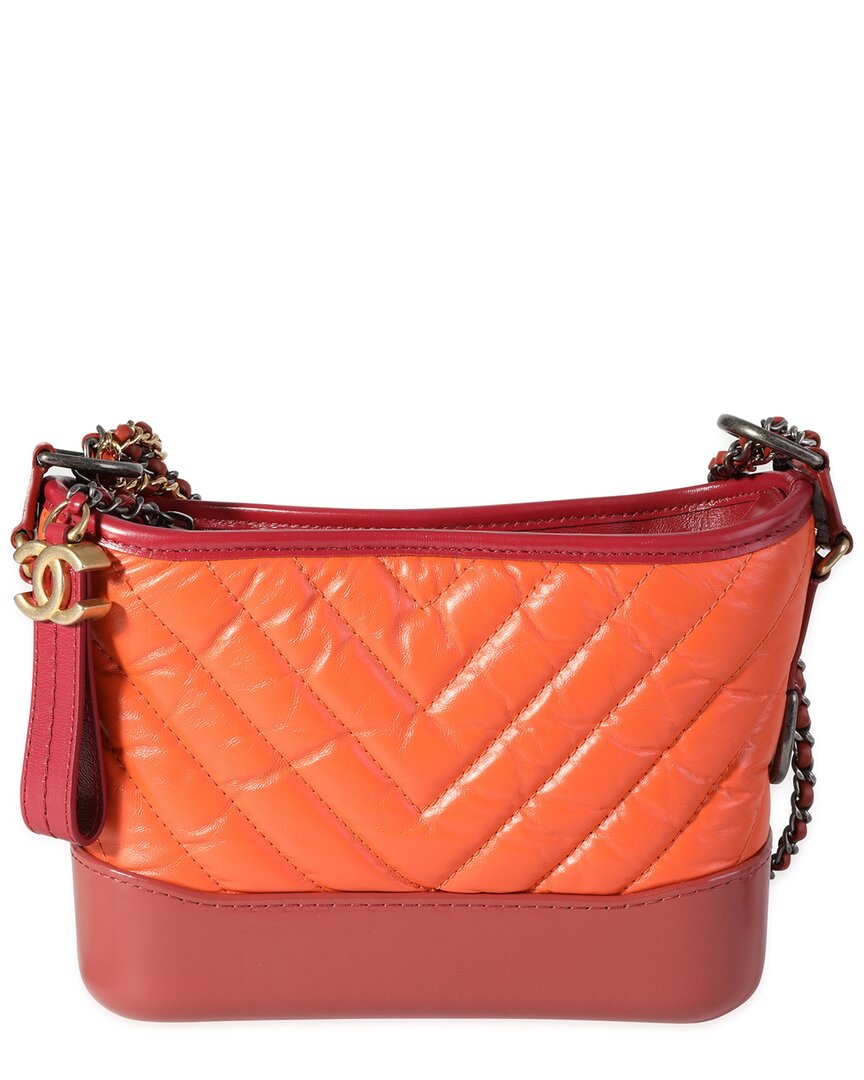 Pre-owned Chanel Orange & Red Quilted Aged Calfskin Small Gabrielle Hobo (authentic Pre- Loved)